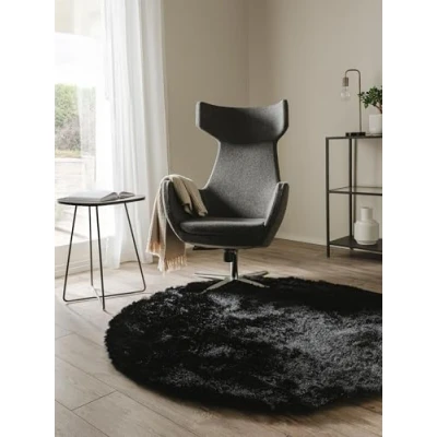 Abbildung von benuta Nest Hochflorteppich Whisper Kunstfaser rund &amp; im Style: Uni, Elegant Pflegeleicht für Wohnzimmer Schlafzimmer, Schwarz, ø 80 cm