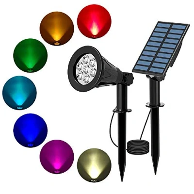 Abbildung von T SUN 7 LED RGB Solarstrahler Solarleuchten, 2 in 1 Wasserdicht Solar Gartenleuchten Solarlampe Außen Wandleuchte mit 3M Kabel, Farbwechsel Gartenbeleuchtung für Garten Weg Hof