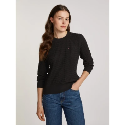 Abbildung von Tommy Hilfiger Cable Strickpullover, Damen, Größe: Large, Black