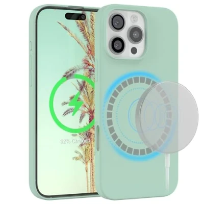 Abbildung von EAZY Case Silikonhülle für iPhone 16 Pro Max Hülle mit Qi Charging Silikon Schwarz weich stoßfeste Handyhülle Schutzhülle Kameraschutz Dünn Schutz Cover TPU Bumper Mint Grün