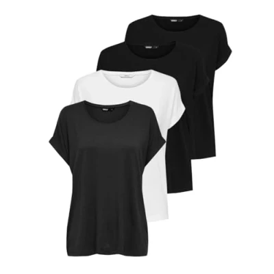 Abbildung von ONLY Damen Onlmoster S/S O neck Top Noos Jrs T Shirt, 4er Pack (2x Schwarz, 1x Weiß, Dark Grey Melange),XL