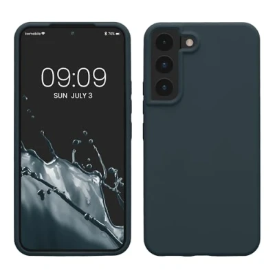 Abbildung von kwmobile Hülle kompatibel mit Samsung Galaxy S22 gummierte TPU Silikon Handyhülle Schutzhülle für kabelloses Laden Case in Dunkler Schiefer