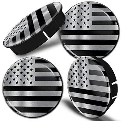Abbildung von Biomar Labs® 4 x 60mm / 55mm Universal Kunststoff Nabenkappen Kappen Silber Schwarz USA Amerika Vereinigte Staaten America Flagge Felgendeckel Radkappen Radnabendeckel Nabendeckel Auto Tuning C 109