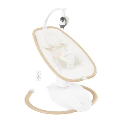 Abbildung von Babymoov Babyschaukel Swoon Hoop Sand elektrische Babywippe inklusive Fernbedienung, 90 drehbarer Sitz, 5 Schaukelbewegungen, 8 Melodien, ab der Geburt bis 9kg