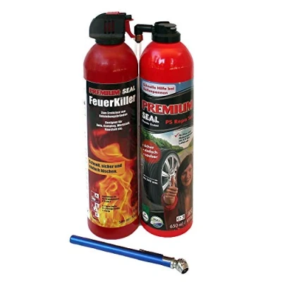 Abbildung von Premium Seal Set Feuerkiller 500ml &amp; Reifenpannenset 650ml, Reifendichtmittel PKW Reifen bis 2,5 bar Feuerlöschspray