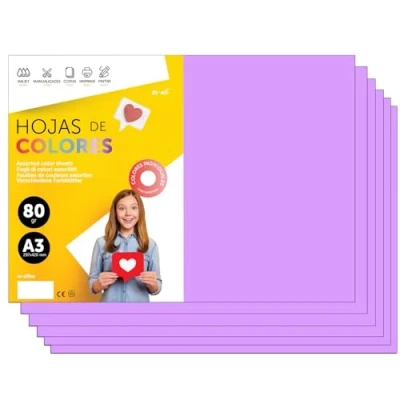 Abbildung von Buntes Papier A3 80g für Drucker &amp; Basteln, Farbige Blätter Kinder, Kreativprojekte, Karten Schule M office (100 Blatt, Lila)