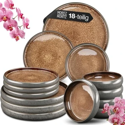 Abbildung von Moritz &amp; Tafelservice SOLID 18tlg Geschirrset Beige (18 tlg), 6 Personen, Steinzeug, Kombigeschirr für Personen