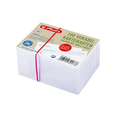 Abbildung von Herlitz Vokabel Karteikarten A8, liniert, Weiß, Blauer Engel, 100 Stück, speziell für Vokabeln, 50041152