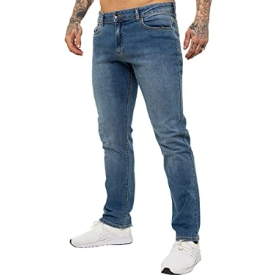 Abbildung von Enzo Herren Jeans mit geradem Bein, Stretch, Denim Hose, alle Taille Gr. 32 W/30 L, Mid Stonewash