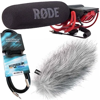 Abbildung von Rode Videomic Rycote Richtmikrofon Kameramikrofon + keepdrum WS WH Fell Windschutz Verlängerungskabel Miniklinke 3m