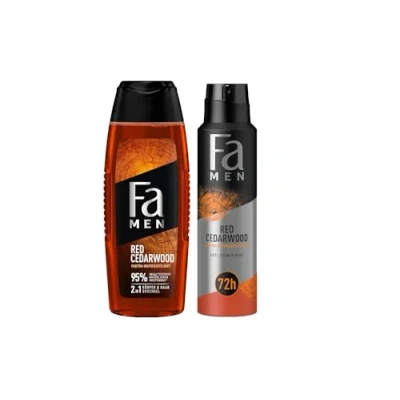 Abbildung von Fa Men Duschgel Red Cedarwood (1x 250 ml) Duschpflege mit 2in1 Formel &amp; Deospray 150 kraftvollem langanhaltendem Duft Zedernholz Whiskey, Parfüm inspirierter