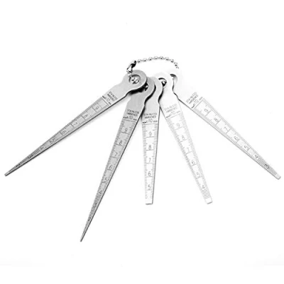 Abbildung von Heayzoki 5 teiliges 10 mm Kegelmessgerät, Edelstahl Schweißkegel Fühlerlehre Lineal Lochprüfwerkzeug, Spaltloch Konus Schweißmessgerät Test Ulnar Inch &amp; Metric
