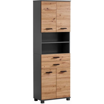 Abbildung von welltime Hochschrank Palermo, Made in Germany Breite 60 cm, verstellbare Einlegeböden, Metallgriffe