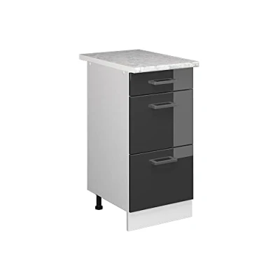 Abbildung von Vicco Küchenunterschrank R Line, Anthrazit Hochglanz/Weiß, 40 cm mit Schubladen, AP Marmor