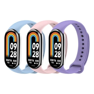 Abbildung von MoKo 3 Stück Armband Kompatibel mit Xiaomi Mi Band 9/Mi 8, Weiches TPU Ersatzarmband Uhrenarmband Sportarmband, Lavendel/Türkis Blau/Rosa