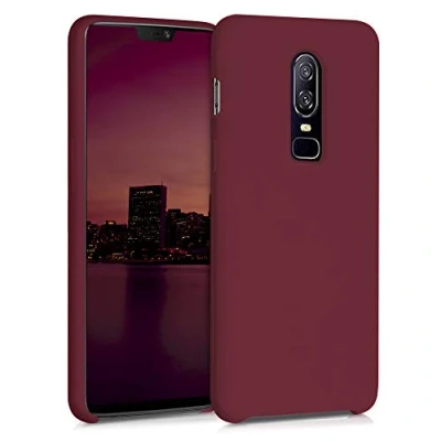 Abbildung von kwmobile Hülle kompatibel mit OnePlus 6 Silikon Handy Case Handyhülle weiche Oberfläche kabelloses Laden Rhabarber Rot
