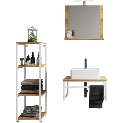 Abbildung von VCM Waschbeckenunterschrank &quot;VCM 4 tlg. Waschplatz Waschtisch Badmöbel Set Waschbecken Holz Metall Industrial Style Bitila 60 V2&quot;, (4 St.)
