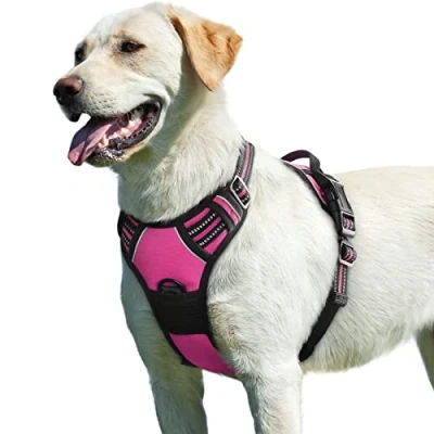 Abbildung von Eagloo Hundegeschirr Grosse Hunde, Anti Zug mit Reflexstreifen und Kontrolle, Verstellbar Einstellbar Geschirr Hund Groß, Brustgeschirr für Labrador, Rosenrot, L