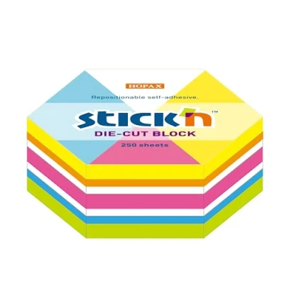 Abbildung von Queue für Haftnotizen in Hexagon Form, 250 Blatt, aus Papier, Neonfarben, 6,08 x 7,02 cm Mimbek
