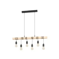 Abbildung von Eglo 49755 Vintage Pendelleuchte TOWNSHEND E27 6x40W Stahl schwarz, Holz braun L:100cm B:100cm H:110cm dimmbar