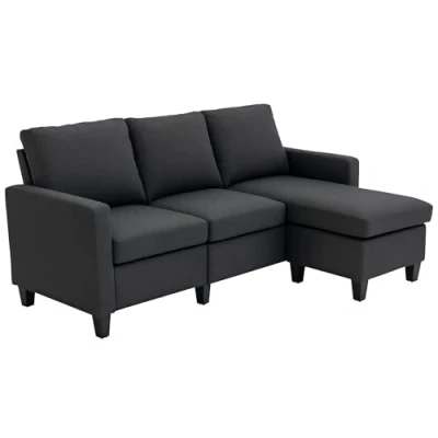 Abbildung von HOMCOM 3 Sitzer Ecksofa, Eckcouch in L Form, Eckgarnitur, Sofa 1 Teile, Eckesofa, Sitzer, Leinen Dunkelgrau 197 x 139 91 cm