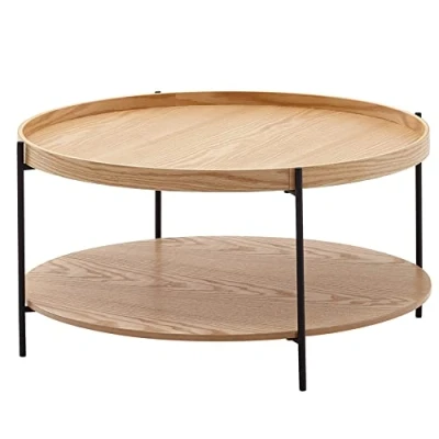 Abbildung von Wohnling Couchtisch 78x78x40 cm Sofatisch Holz/Metall Wohnzimmertisch Eiche, Design Stubentisch Modern Rund mit Ablage, Holztisch Kaffeetisch, Tisch Wohnzimmer
