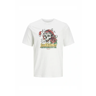 Abbildung von JACK&amp;JONES Herren JJXMAS Christmas Skull Tee SS Crew Neck T Shirt, Bright White, X Small