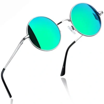 Abbildung von Joopin Retro Sonnenbrille Runde Herren Grün Verspiegelte und Polarisierte Damen Rund Klassische UV400 Hippie Vintage für Cosplay (Grün Verspiegelt)