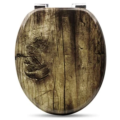 Abbildung von WOLTU Premium WC Sitz Toilettensitz mit Absenkautomatik, MDF Holzkern, Softclose Scharnier, Antibakteriell, Desgin Décor Old Tree Oval