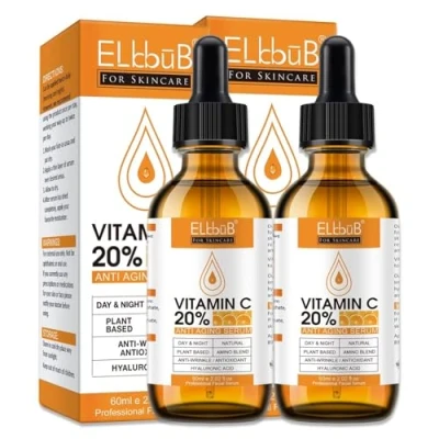 Abbildung von P Beauty Gesichtsserum Vitamin C, E &amp; Hyaluronsäure, 2x60ml Vegan Anti Aging Serum für Faltenreduktion, Feuchtigkeit Aufhellend, strahlende Haut gegen Pigmentflecken Gesicht