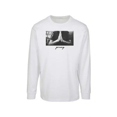 Abbildung von Mister Tee Herren PRAY Longsleeve Langarmshirt, Herren, Größe: Small, White