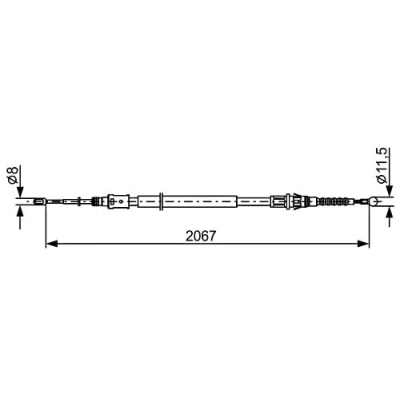 Abbildung von BOSCH 1 987 482 869 Handbremsseil 2067, 1207 CITROËN: C4 II Schrägheck, PEUGEOT: 308 I Schrägheck