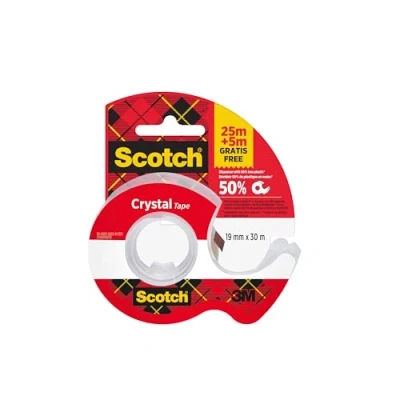 Abbildung von Scotch Crystal Klebeband, 19mm x 25 m, 1 Rolle auf Handabroller/Packung + 5 m GRATIS