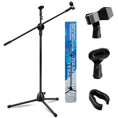 Abbildung von KingSaid Mikrofonständer 2 in 1 Dual Use boden Mikrofonstativ mit Mikrofonklemmen Schwenkarm und Adapter 73 175cm Höhenverstellbar Dreibeiniger für Bühnentreffen Live Sprache