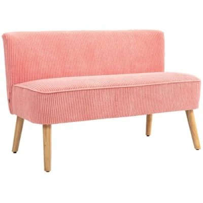 Abbildung von HOMCOM 2 Sitzer Sofa, Couch mit Kordoptik, Holzbeine, Gepolsterter Polstersofa, Doppelsofa für Wohnzimmer, Schlafzimmer, 117 x 56,5 77 cm, Rosa