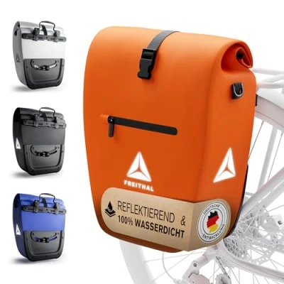 Abbildung von FREITHAL Fahrradtasche für Gepäckträger aus recyceltem Gewebe [27L] Verwendbar als Gepäckträgertasche &amp; Umhängetasche 100% wasserdichte Reflektierende Bike Bag