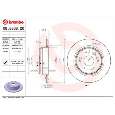 Abbildung von BREMBO 08.8868.20 Bremsscheibe 282 9 5 voll mit Schrauben HONDA: CR V 2