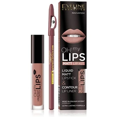 Abbildung von Eveline Cosmetics Oh! My Lips Set: Matter flüssiger Lippenstift und Lipliner, Nr. 08 Lovely Rose