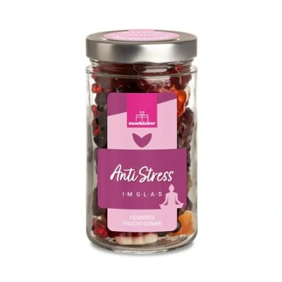 Abbildung von Anti Stress im Glas 530g Das perfekte Geschenk für gestresste Nerven Aufmunterung Vorratsglas Süße Fruchtgummi gegen Zur Verbesserung der Laune