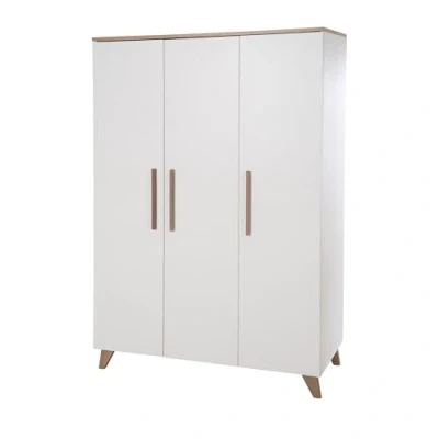 Abbildung von roba® Kinderkleiderschrank Ole Schrank mit 3 Türen Holz weiß lackiert / Dekor Wotan Eiche für Kinderzimmer hochwertigen Massivholzgriffen &amp; füßen