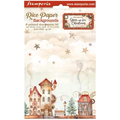 Abbildung von Stamperia Gear up for Christmas A6 Rice Paper Backgrounds (8pcs) (DFSAK6026)
