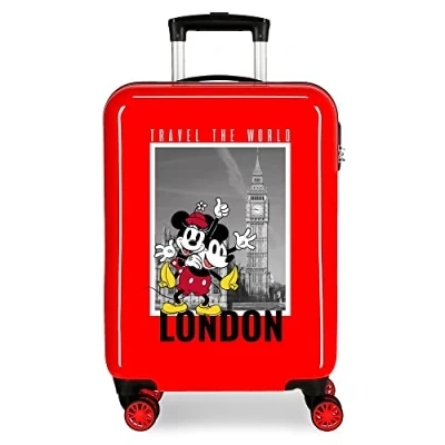 Abbildung von Disney Mickey und Minnie Travel the World London Kabinenkoffer, Rot, 38 x 55 20 cm, starres ABS, seitliches Zahlenschloss, 34 l, 2 kg, 4 Doppelrollen, Handgepäck
