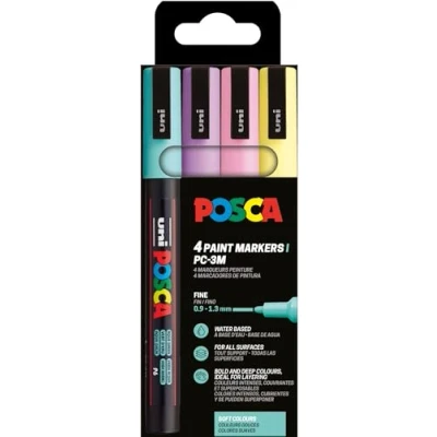 Abbildung von POSCA Uni Ball 186542 Marker Set, 4 Acrylstifte PC 3M, Permanent 0,9 1,3 mm Rundspitze