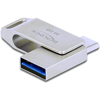 Abbildung von DeLOCK USB 3.2 Gen 1 C + Typ A Speicherstick 64 GB Metallgehäuse, silber
