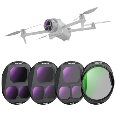 Abbildung von NEEWER CPL + ND Filter Set kompatibel mit DJI Mavic 4 Pro Drone (4er Pack), aufschraubbarer zirkularer Polfilter ND16 ND64 ND256 mehrfach beschichteter optischer Glas Graufilter, Aufbewahrungsbox