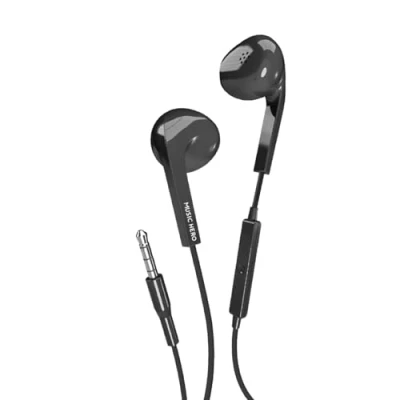 Abbildung von Music Hero AUX kabelgebundene Ohrhörer, 3,5 mm Klinkenstecker, integrierte Bedienelemente, Mikrofon, Semi In Ear, schwarz