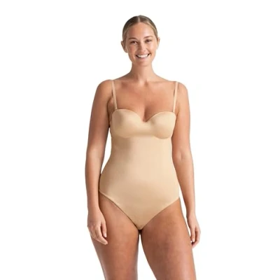 Abbildung von DORINA SUBLIME SCULPT Damen Leicht Gepolsterter String Bodysuit, Mittlere Kontrolle, Verborgene Bügel, Drahtlos, Verstellbare Abnehmbare Träger, Druckknopf Schritt, Beige