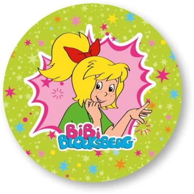 Abbildung von Tortenaufleger * BIBI BLOCKSBERG aus Esspapier als Kuchen und Tortendeko Ø20cm, Deko für Kindergeburtstag Kinderparty Hexe Tina