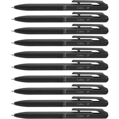Abbildung von Pentel BXA107A A Calme Kugelschreiber, deutlich gedämpftes Klick Geräusch, Griffzone in Lederoptik, nachfüllbar, Kugel 0.7mm = Strichstärke 0.35mm, Schreibfarbe schwarz, 1 Stück