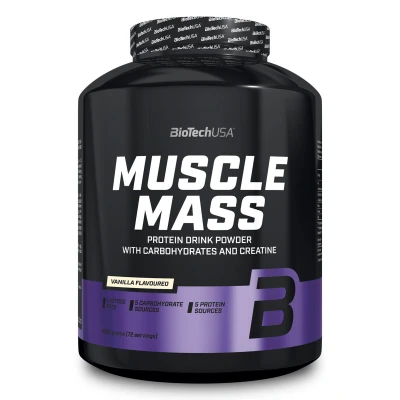 Abbildung von BioTechUSA Muscle Mass Protein &amp; Kohlenhydratpulver mit Kreatin und Glutaminpeptiden Gainer Laktosefrei Mikronisiertes 4 kg Erdbeere